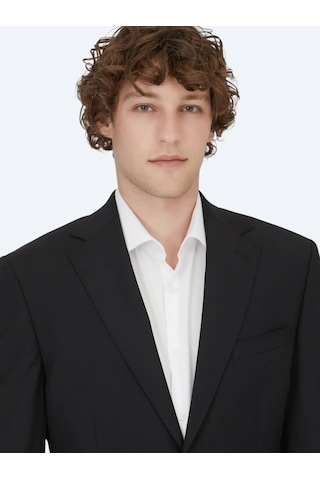 Siyah Desenli Modern Fit Yün Karışımlı Takım Elbise Siyah