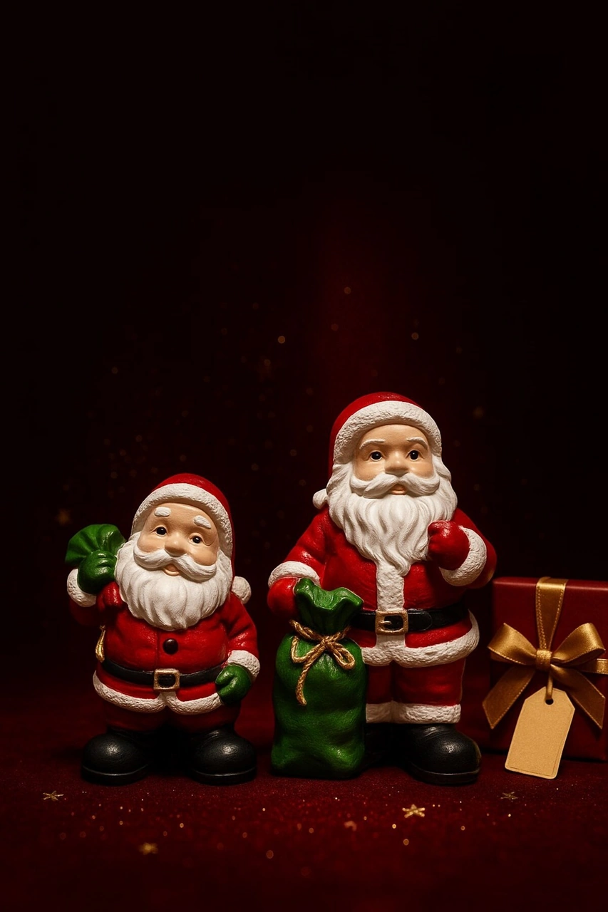 Yılbaşı Christmas 2 Li Noel Baba Temalı Yılbaşı Masası İçin Dekoratif Biblo Hediye Set 9 Cm & 11 Cm Çok Renkli