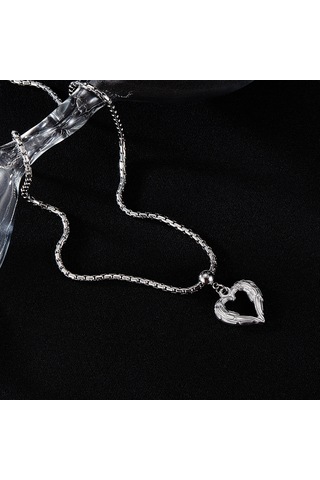 Opk Gx2410 Kişiselleştirilmiş Vintage Tüy Kalp Alaşımlı Kolye Çelik Kolye Çok Renkli