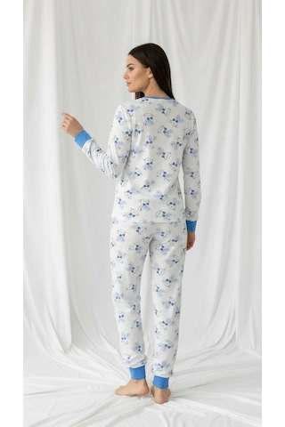 Divinus Tavşan Desenli Patlı Beyaz/mavi Kadın Pijama Takımı Beyaz - Mavi