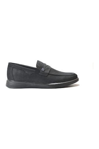 Forex 4042 Deri Nubuk Siyah Anatomik Loafer Casual Erkek Ayakkabı Siyah