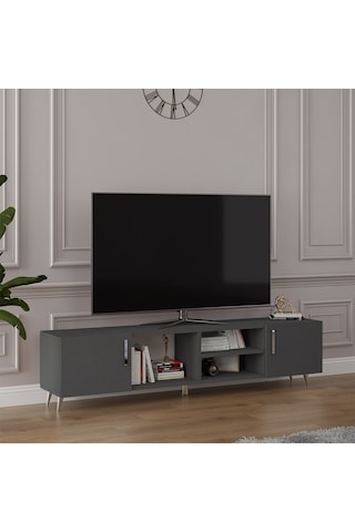 Asra Trend Tv Ünitesi T-12 %100 MDF 180 cm Tv Sehpası Dolaplı Raflı Koyu Gri