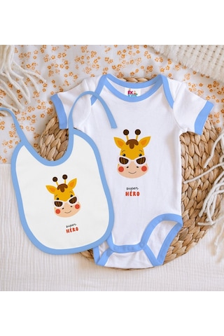 Bk Kids Super Hero Tasarımlı Mavi Bebek Body Zıbın Ve Mama Önlüğü Çok Renkli