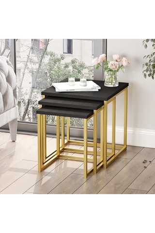 Atlantis 3'lü Gold Metal Zigon Sehpa Siyah Atl7-lb Siyah