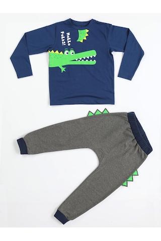 Casabony Hello Timsah Tırtırlı Baggy Pantolon + T-Shirt Takım-Antrasit
