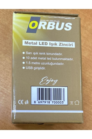 Orbus 10 'lu Metal Top Led 1,5mt Sarı Işık Usb'li Yılbaşı Süsü
