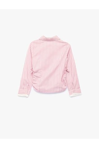 Koton Pamuklu Klasik Yaka Uzun Kollu Çizgili Poplin Gömlek Pınk Strıpe 7wkg60017aw Pembe
