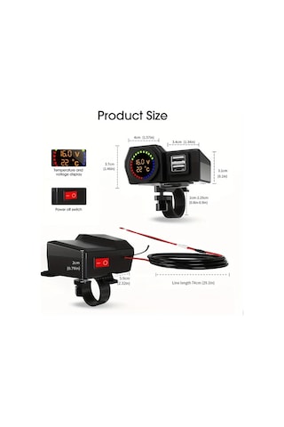 Honeybeeshop 1 Bilgisayar Drag 3 Motosiklet Şarj Cihazı Dijital Ekran Çift Usb Araç Şarj Aleti 5v3a İphone Huawei İçin