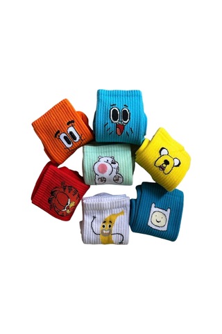 Çorap Dünyam 7 Li Çizgi Film Anime Gumball Darwin Jake Finn Karakterli Neşeli Çok Renkli