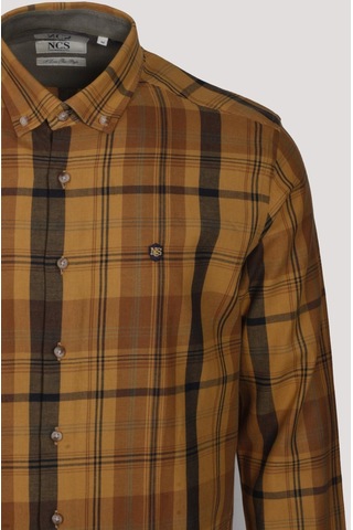 Erkek Gömlek Camel Uzun Kol Ekose Kareli Flanel Yün Tuşeli Slim Fit Düğmeli Yaka Shirt Ncs Jeans 7273-camel Camel