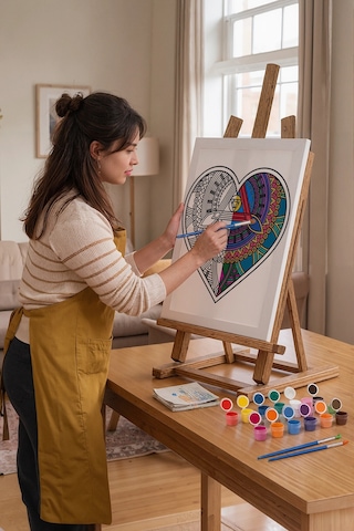 Kalp Desenli Mandala Ahşap Boyama Seti 40x50 Cm