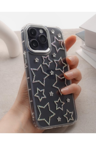 Apple Uyumlu iPhone 14 Promax Hologram Yıldızlı Şeffaf Kılıf