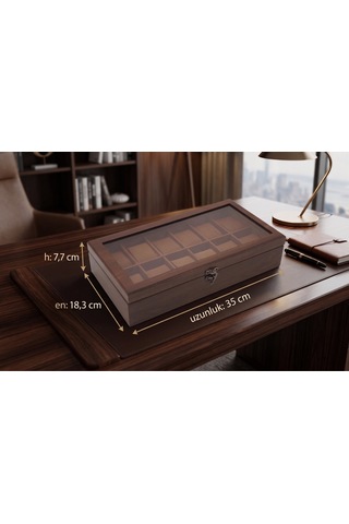 Woodini Premium Taba 12'li Ahşap Saat Kutusu - Yeni Nesil Yastıklı