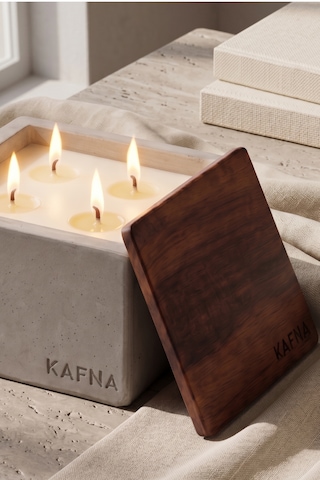 Kafna Büyük Boy Beton Mum Doğal Ahşap Kapaklı Minimalist Dekor Mum Diğer