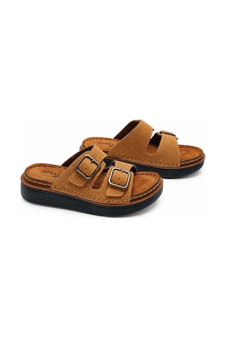 Modafocus Çift Tokalı Ortopedik Kadın Terlik - Camel - Camel Camel