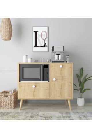 Floradesign Fresh Kahve Köşesi / Çok Amaçlı Dolap / Airfryer Dolabı / Mutfak Organizeri Meşe