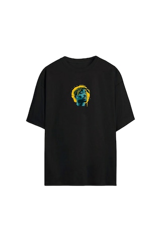 Thewert Unisex 2pac Baskılı Siyah Oversize Tshirt