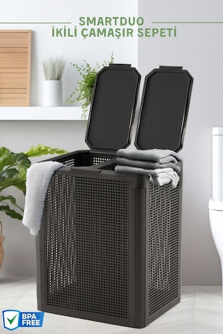 Smartduo İki Bölmeli Çamaşır Sepeti 84lt. Antrasit