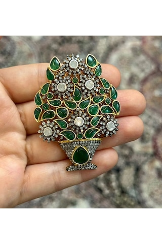 Zümrüt Elmas Broş Altın - Sarı