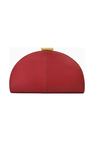 Studio Amelia Studıo Amelıa Zamora Kırmızı Saffiano Deri, Altın Detaylı Zarif Kadın Clutch Çanta