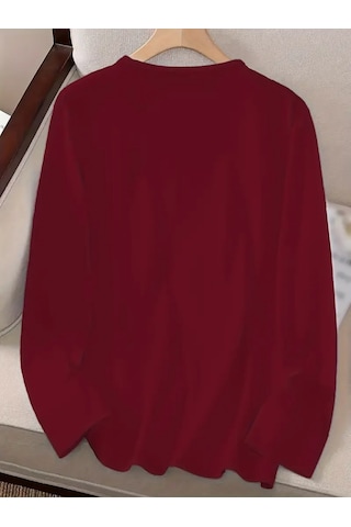 Kadın Uzun Kollu Bisiklet Yaka Yazı Baskılı Viskon Bluz Bordo