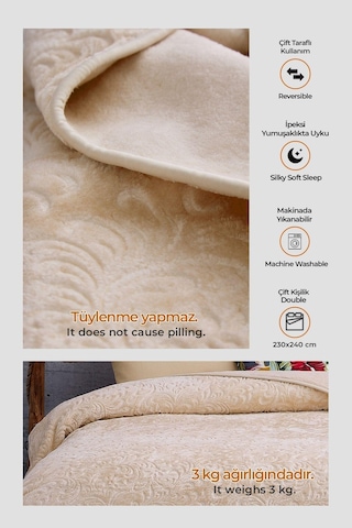 Evlen Home 3 Kg Embos Baskılı Pamela Kalın Çift Kişilik Battaniye 230x240 Cm Cappuccino Cappuccino