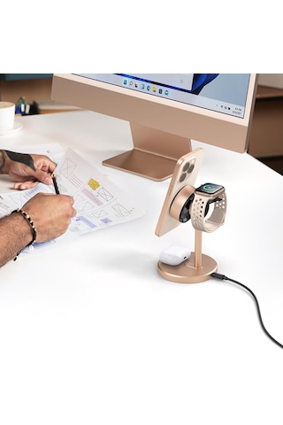 Ch-2463 3in1 15w Magq Qi2 Magsafe Apple Uyumlu iPhone Kablosuz Şarj Standı Titanyum Çok Renkli 30076687