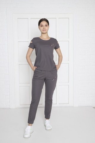 Kadın Spor Füme Alt-Üst T-Shirt Takım-3935 Füme