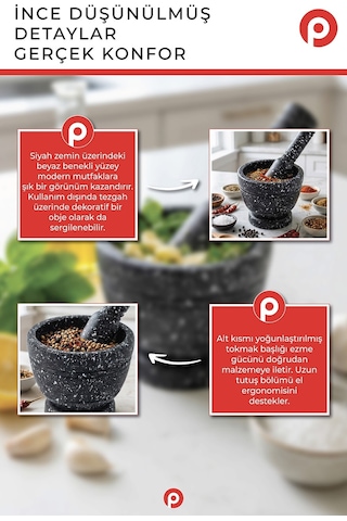 Pratik Plastik Sarımsak Ezeceği Ve Havan Seti - Mutfak Tipi Sarımsak Ezici Ezme Aparatı - Antrasit