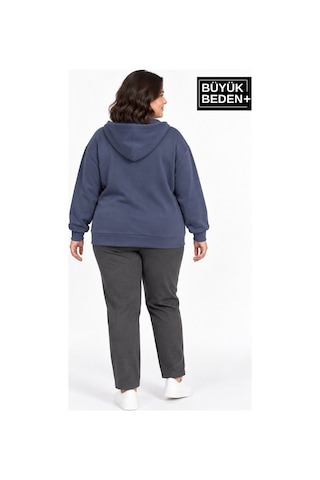 Süperlife Kadın Büyük Beden Fermuarlı Kapüşonlu Cepli Sweatshirt Hırka Rahat Kalıp Spr26bhrk961 Indigo