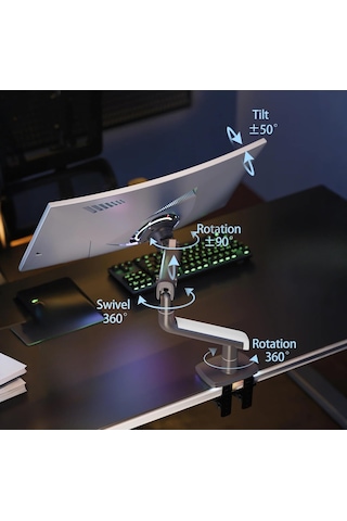 Nb North Bayou Ergonomic A5 Gaming 1 Adet Monitör Takılabilen, 27"- 50" Büyük Ekranlar İçin Uyumlu, 360 Dönebilen, 2-18 Kg Destekli, Kablo Kanallı, Masa Monte, Profesyonel Oyuncu Monitör Standı Nb-a5