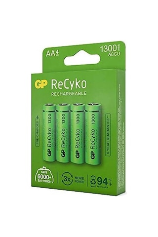 Gp Batteries Recyko+ 1300 Aa Kalem Ni-mh Şarjlı Pil, 1.2 Volt, 4'lü Kartela