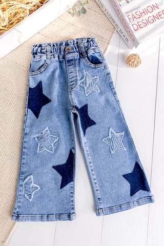 Babymod Yıldız İşlemeli Denim Kız Çocuk Kot Pantolon Mavi