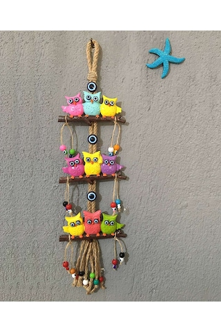 Renkli Baykuş Duvar Süsü. Dekoratif Bahçe. Balkon Süsü