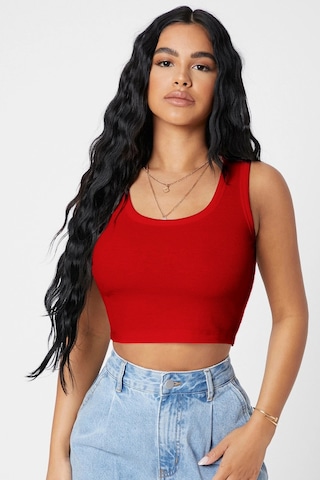 Modi Kadın Kırmızı Kare Yaka Crop Top Bluz
