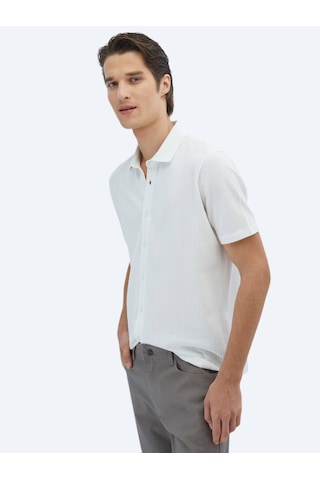 Kip Beyaz Desenli Regular Fit Casual %100 Pamuk Gömlek Beyaz