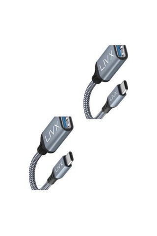 3.0 To Type-c Çevirici Dönüştürücü 60w Hızlı Şarj Desteği 15 Cm Kablolu Otg İle Uyumlu Gri Ottca-01 Ikili Pak