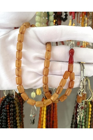 Tesbihci Kesme Model Sarı ,kırmızı İmameli Sıkma Kehribar Tesbih