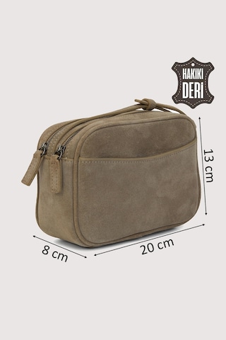 Hakiki Deri Kadın Çapraz Omuz Çantası Vizon Süet Smr8975 Vizon Süet