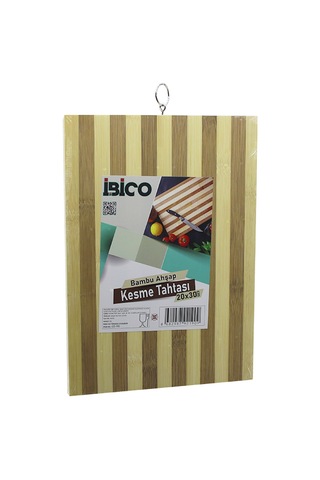Northcity Bambu Kesme Tahtası 20x30x1.3 Cm - Beyaz Çizgili Metal Kulplu Antrasit - Beyaz