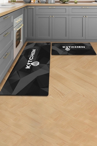 Valerine Life Kitchen Siyah Mutfak Matı Halısı Yıkanır Kaymaz Taban Sıvı Geçirmez Tezgah Önü Paspası Siyah