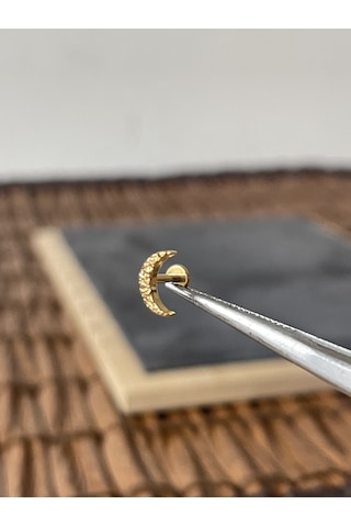 Yüksek Kalite G23 Titanium Büyük Ay Altın Titanyum 6 X 1.2 MM Labret Piercing Altın