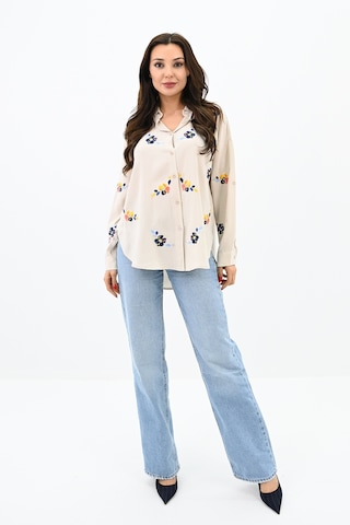 Koza Butik Kadın Nakış İşlemeli Oversize Gömlek 1735-24 001