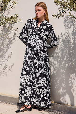 Bigdart Kadın Siyah Beyaz Viskon Tesettür Elbise 2423 001
