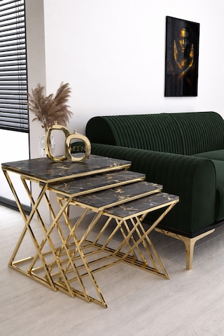 Masal 4'lü Zigon Gold Kaplama Siyah Mermer Mdf Mebran