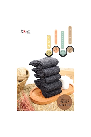 Miss Lana Ladies Socks Lambswool Özel Kuzu Yünlü Termal Kadın Kışlık Yün Çorap 5 Çift Siyah