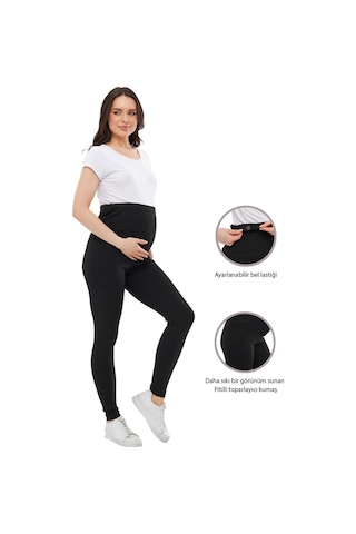 Luvmabelly Myra8140 Toparlayıcı Fitilli Mevsimlik Beli Ayarlanabilir Hamile Tayt-siyah