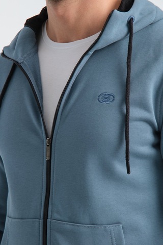 Shooter Sportwear Shooter Erkek Üç İplik Şardonsuz Fermuarlı Kapüşonlu Sweatshirt Orman Yeşili