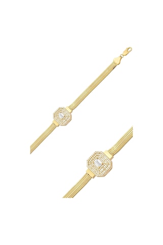 Çgk Çiğdem Gürel Kuyumculuk Tektaş Baget Kalın Balık Sırtı Zincir Altın Bileklik Çok Renkli