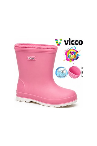 Vicco Mellow Kürklü Pvc Su Çizmesi Yağmur Botu Ortopedik Çocuk Bot Pembe